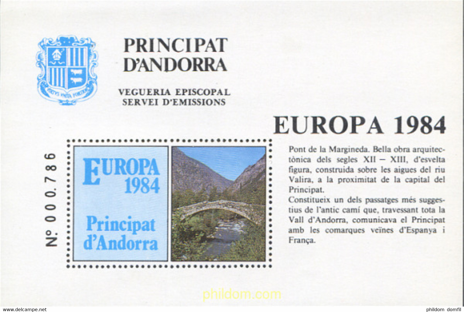 252115 MNH ANDORRA. Vegueria 1984 EUROPA 1984 - Episcopale Vignetten