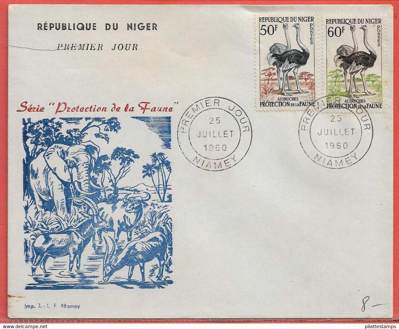 OISEAUX AUTRUCHES NIGER LETTRE FDC DE 1960 - Ostriches