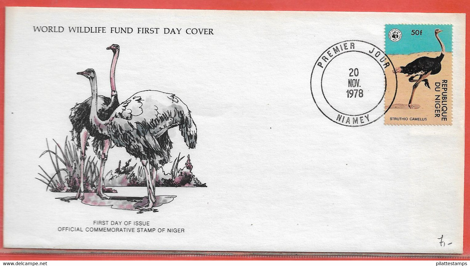 OISEAUX AUTRUCHES NIGER LETTRE FDC WWF DE 1978 - Struisvogels