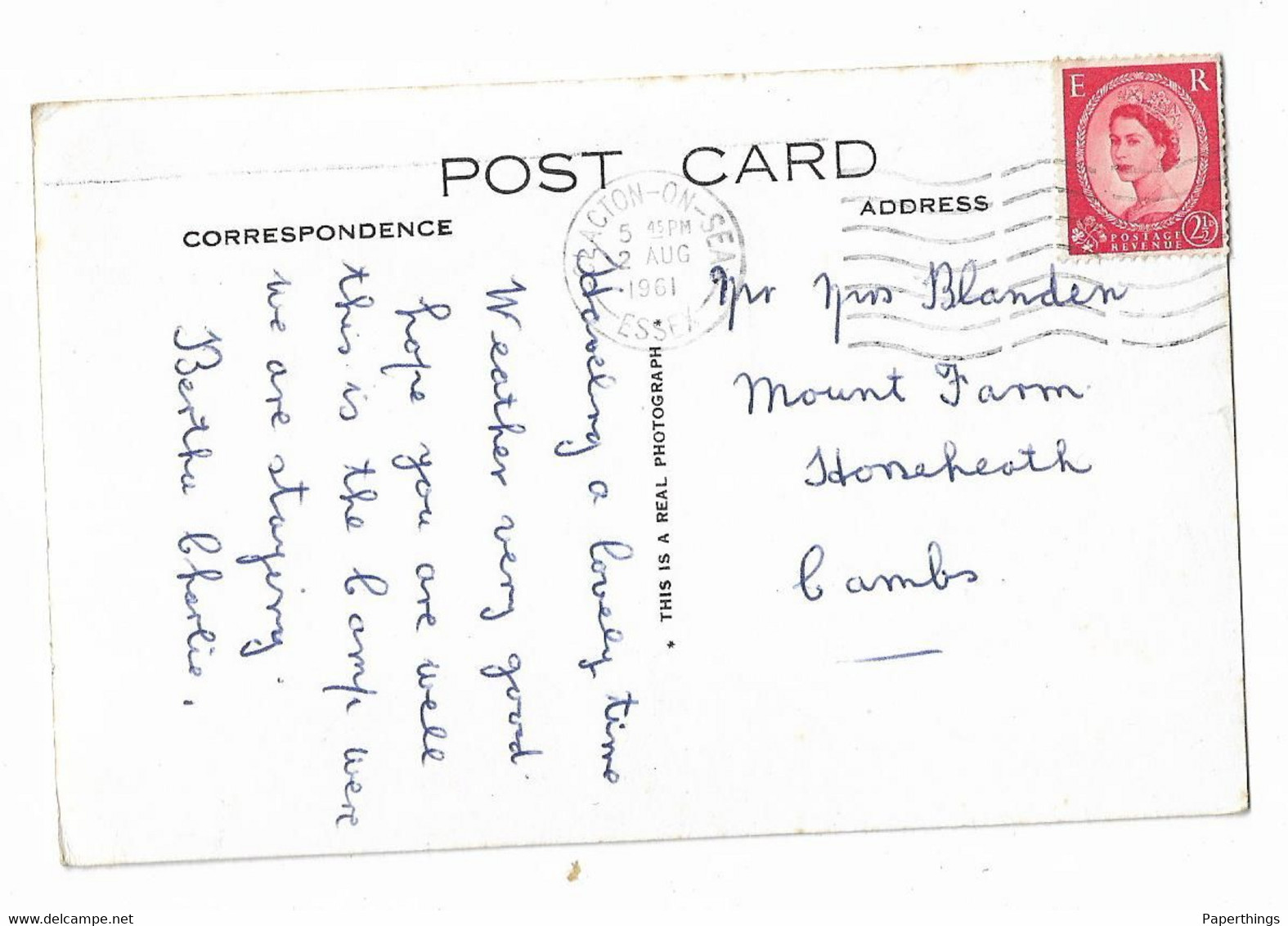 Real Photo Postcard, Essex, Tendring, Walton-On-The-Naze, Jubilee Caravan Park, Holiday Camp, Cars, 1961. - Clacton On Sea