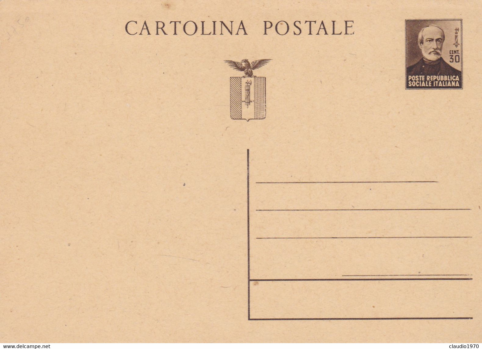 ITALIA - REPUBBLICA SOCIALE  - INTERO POSTALE - C. 30 GIUSEPPE MAZZINI - NUOVO - Interi Postali