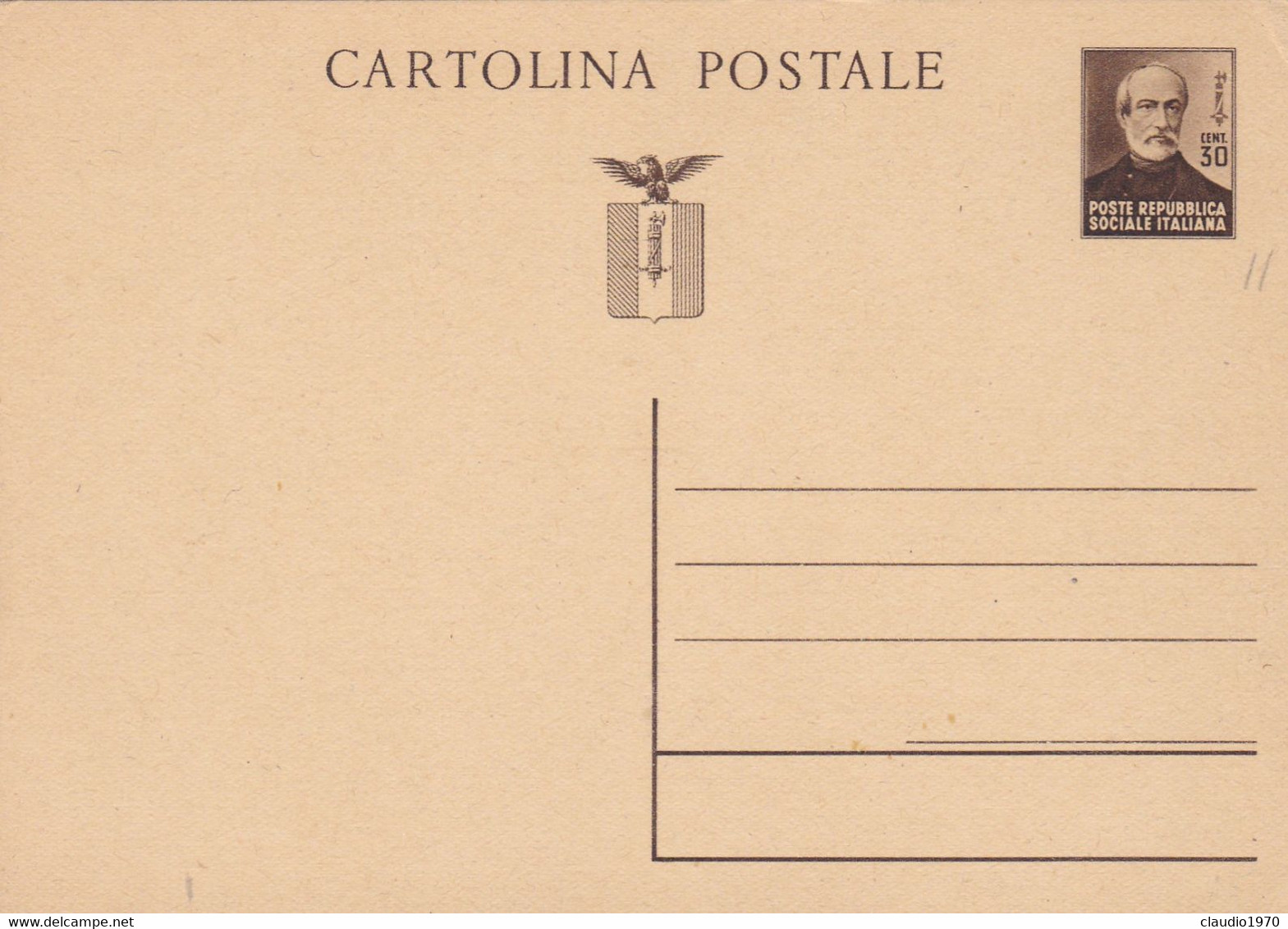 ITALIA - REPUBBLICA SOCIALE  - INTERO POSTALE - C. 30 GIUSEPPE MAZZINI - NUOVO - Stamped Stationery