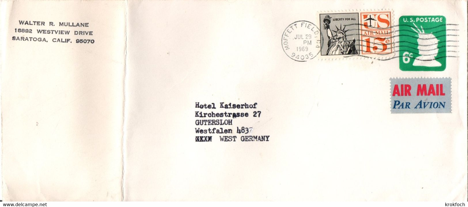 Air Mail Stationery 1969 - Moffett Field To Germany - 1961-80