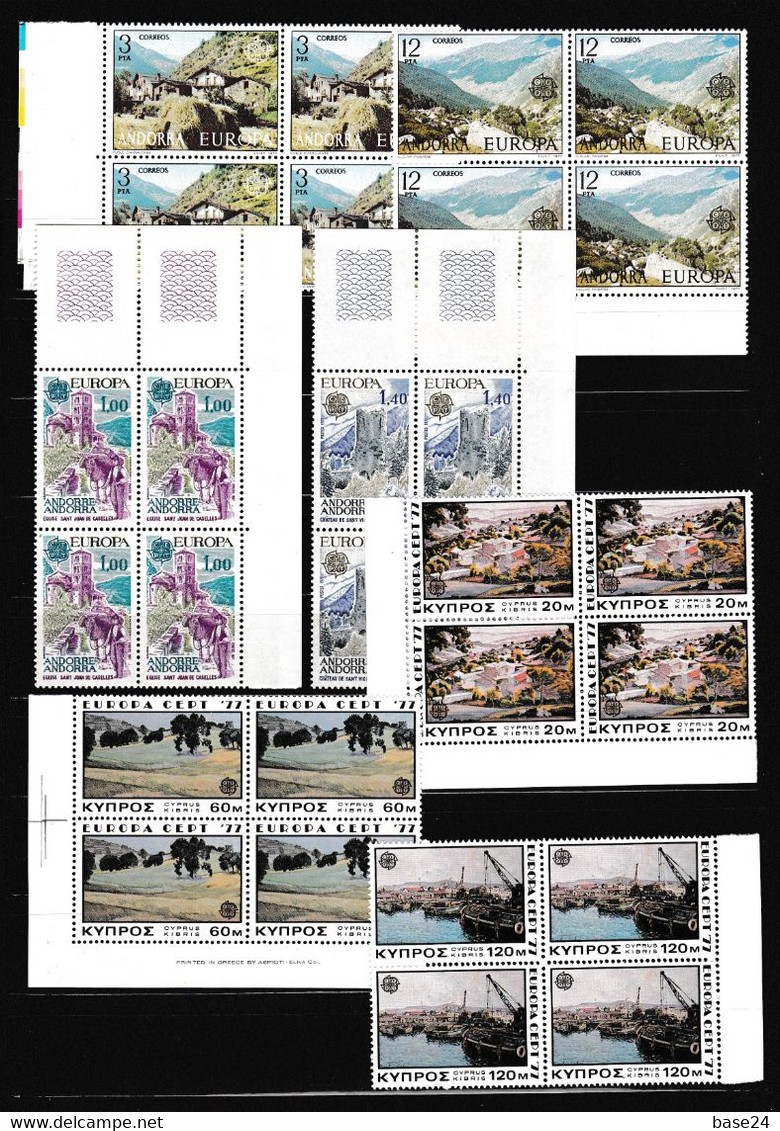 1977 EUROPA CEPT EUROPE ANNATA YEAR 4 Annate 61 Valori 29 Paesi In Quartina MNH** Paesaggi Landscapes Block 4 - Volledig Jaar