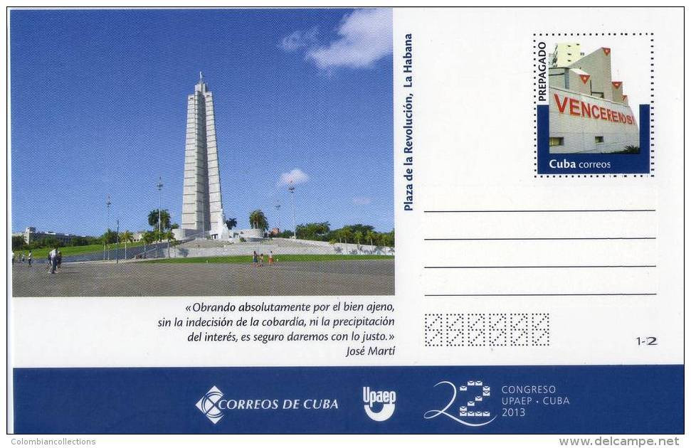 Lote TP1,  Cuba, 2013, Entero Postal, Postal Stationary, Upaep, Plaza De La Revolucion, Post Card - Maximum Cards