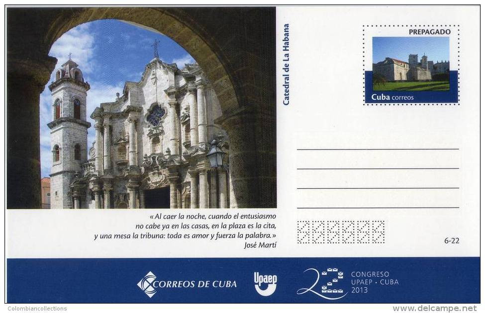 Lote TP6,  Cuba, 2013, Entero Postal, Postal Stationary, Upaep, Catedral De La Habana, Cathedral Post Card - Cartes-maximum