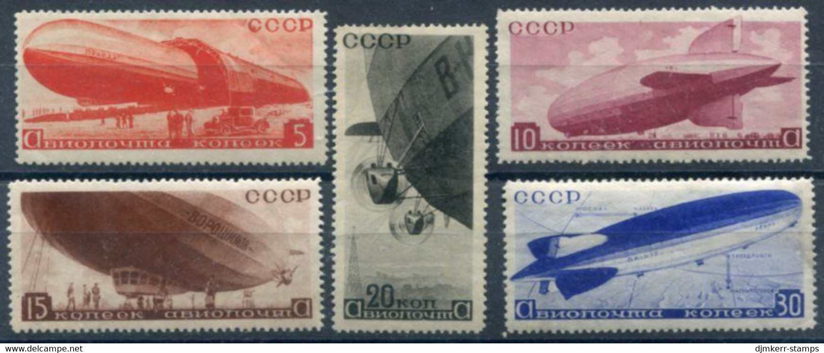 SOVIET UNION 1934 Airship Travel Propaganda ** / *..  Michel 483-87 - Ungebraucht
