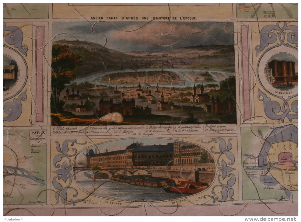 Puzzle HISTOIRE DE FRANCE Editions GAUTHIER PARIS 1845 Chromos Rois de France et vues de PARIS
