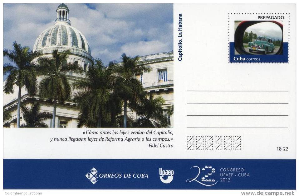 Lote TP18, Cuba, 2013, Entero Postal, Postal Stationary, Upaep, Capitolio, La Habana, Capitol, Post Card - Cartes-maximum