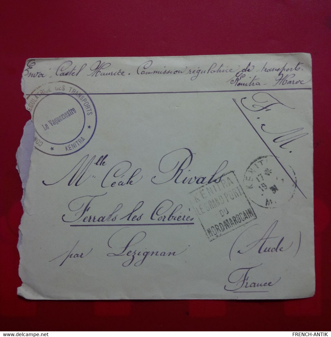 LETTRE KENITRA POUR FERRALS LES CORBIERES AUDE CACHET COMMISSION REGULATRICE DES TRANSPORTS 1931 - 1921-1960: Moderne