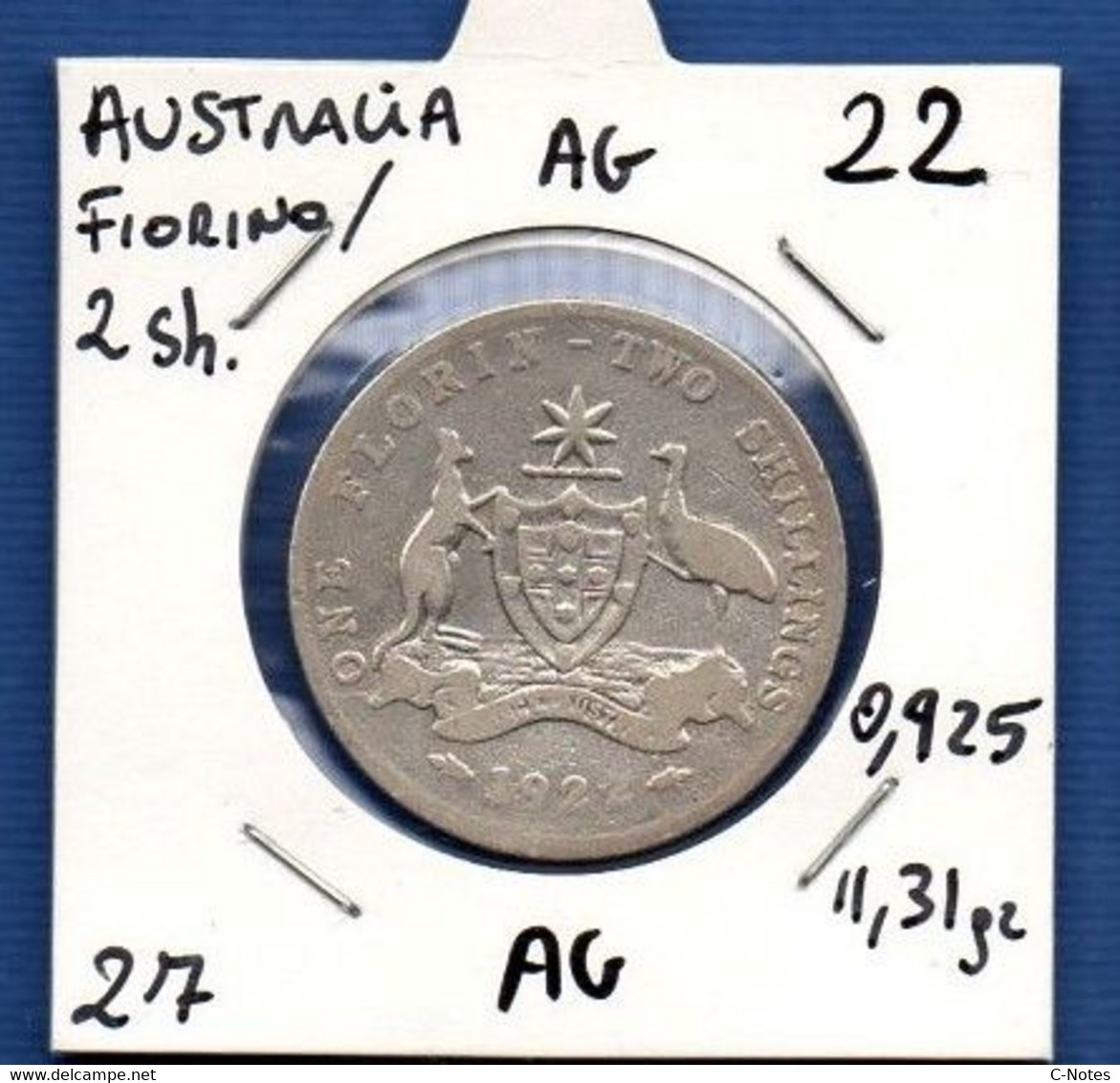 AUSTRALIA - 1 Florin / 2 Shillings 1922  F/VF -  See Photos - SILVER - Km 27 - Florin