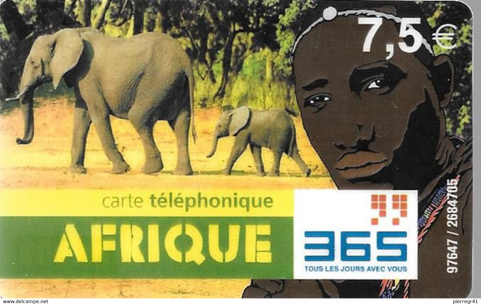 CARTE-PREPAYEE-FRANCE-365-7.5€-AFRIQUE-ELEPHANTS-S Ans DATE Au VERSO-V° 4 Cadres 2 Bleus 1 Rouge 1 Vert-TBE - Oerwoud