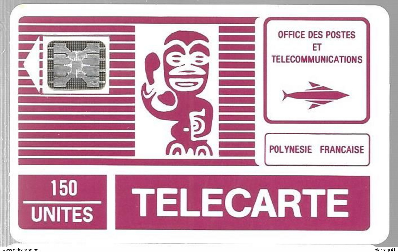 CARTE-PUCE-POLYNESIE-PF2C -150U-SC5-TIKI  FUCSHIA-Grand LOGO SCHLUM-5Pe 15540-Utilisé-TBE- - Polynésie Française