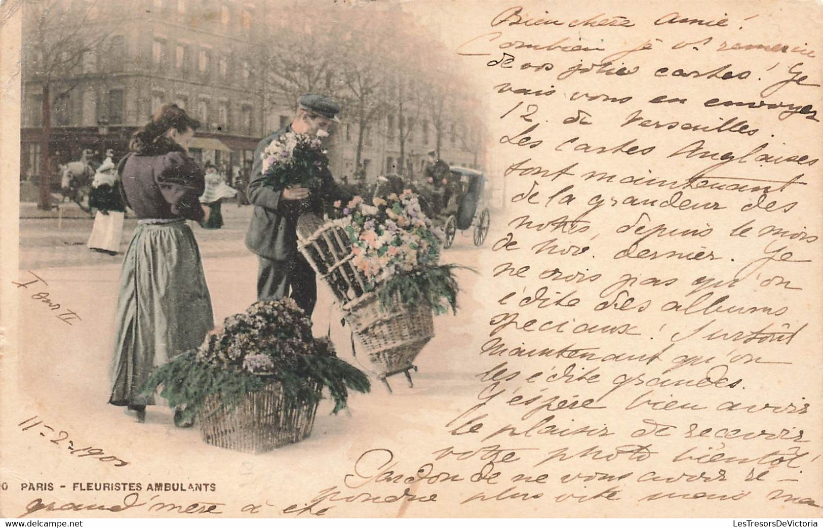 CPA Métiers - Paris - Fleuristes Ambulants - Marchand Ambuland - Artisanat - Carte Precurseur - 1900 - Street Merchants