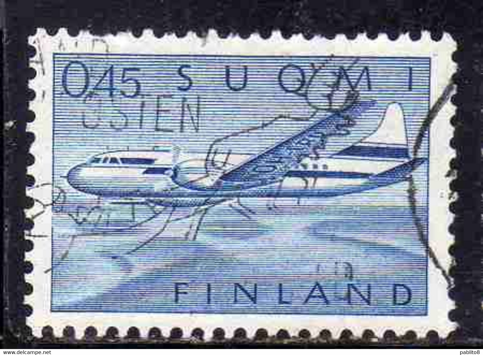 SUOMI FINLAND FINLANDIA FINLANDE 1963 AIR POST MAIL AIRMAIL CONVAIR OVER LAKES 0.45m 45p USED USATO OBLITERE' - Gebraucht