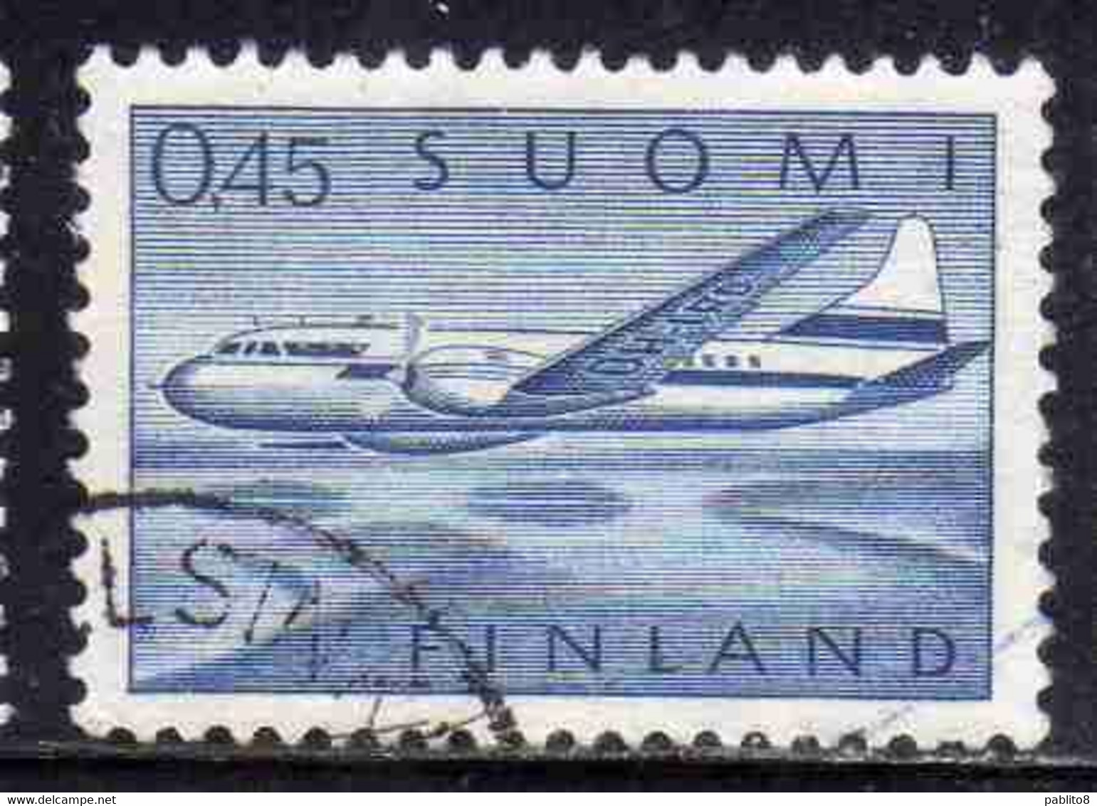 SUOMI FINLAND FINLANDIA FINLANDE 1963 AIR POST MAIL AIRMAIL CONVAIR OVER LAKES 0.45m 45p USED USATO OBLITERE' - Gebruikt