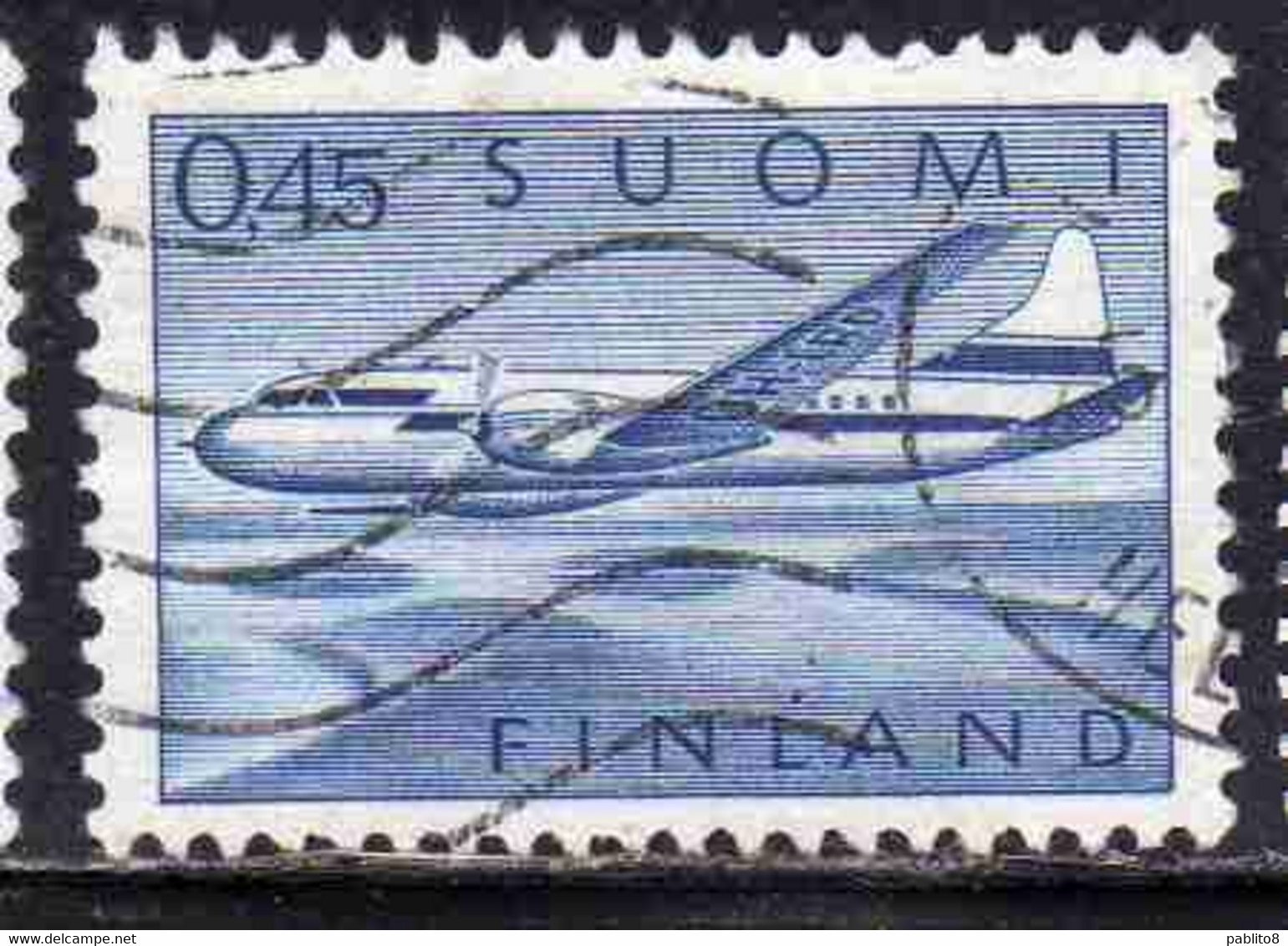 SUOMI FINLAND FINLANDIA FINLANDE 1963 AIR POST MAIL AIRMAIL CONVAIR OVER LAKES 0.45m 45p USED USATO OBLITERE' - Used Stamps