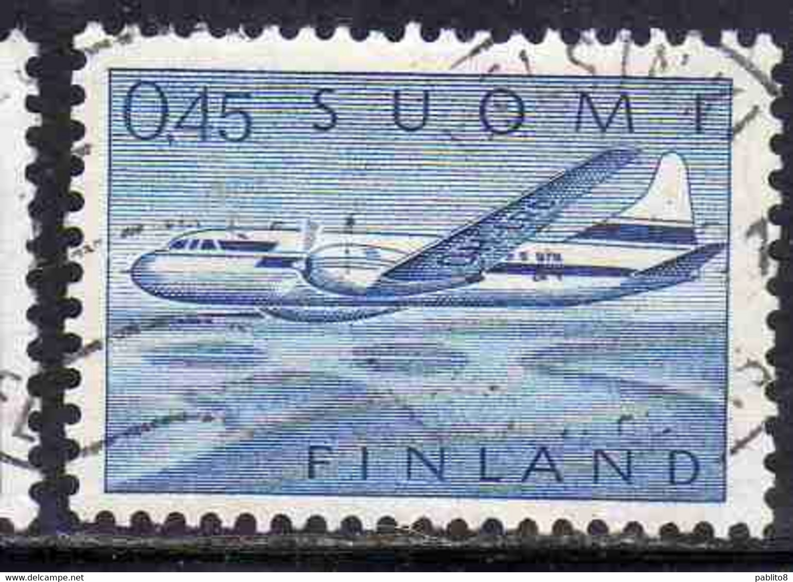 SUOMI FINLAND FINLANDIA FINLANDE 1963 AIR POST MAIL AIRMAIL CONVAIR OVER LAKES 0.45m 45p USED USATO OBLITERE' - Oblitérés