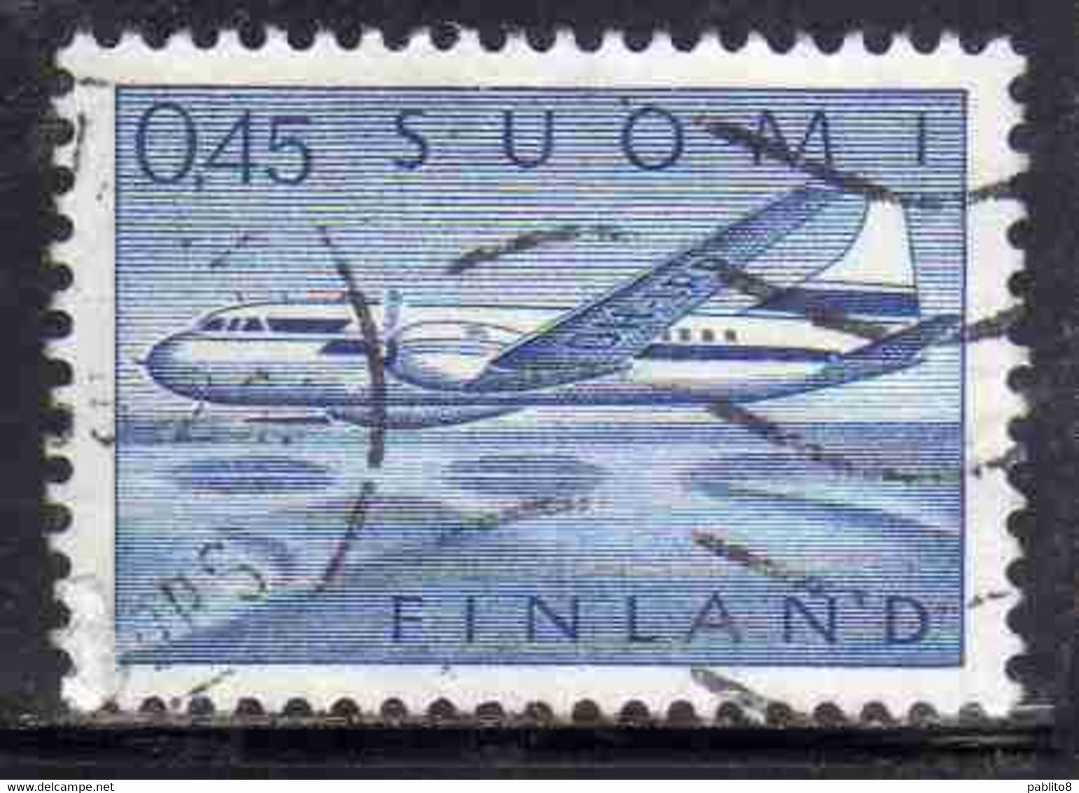 SUOMI FINLAND FINLANDIA FINLANDE 1963 AIR POST MAIL AIRMAIL CONVAIR OVER LAKES 0.45m 45p USED USATO OBLITERE' - Gebraucht
