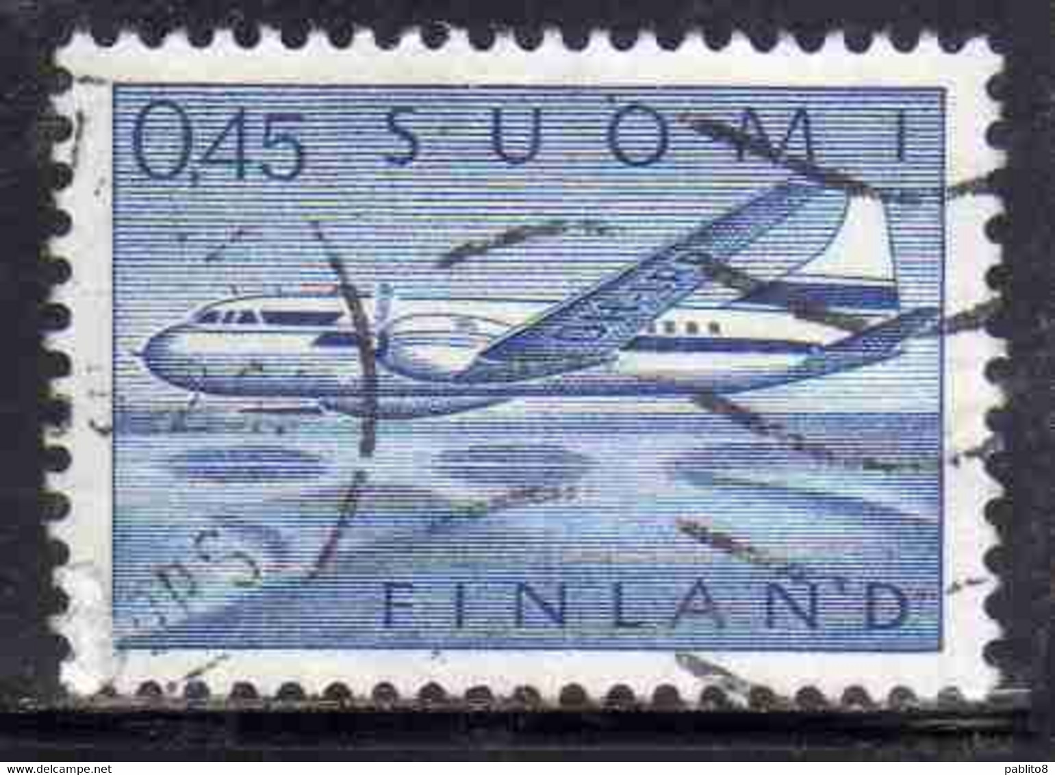 SUOMI FINLAND FINLANDIA FINLANDE 1963 AIR POST MAIL AIRMAIL CONVAIR OVER LAKES 0.45m 45p USED USATO OBLITERE' - Used Stamps