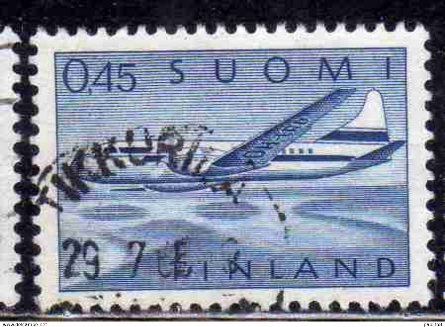 SUOMI FINLAND FINLANDIA FINLANDE 1963 AIR POST MAIL AIRMAIL CONVAIR OVER LAKES 0.45m 45p USED USATO OBLITERE' - Used Stamps