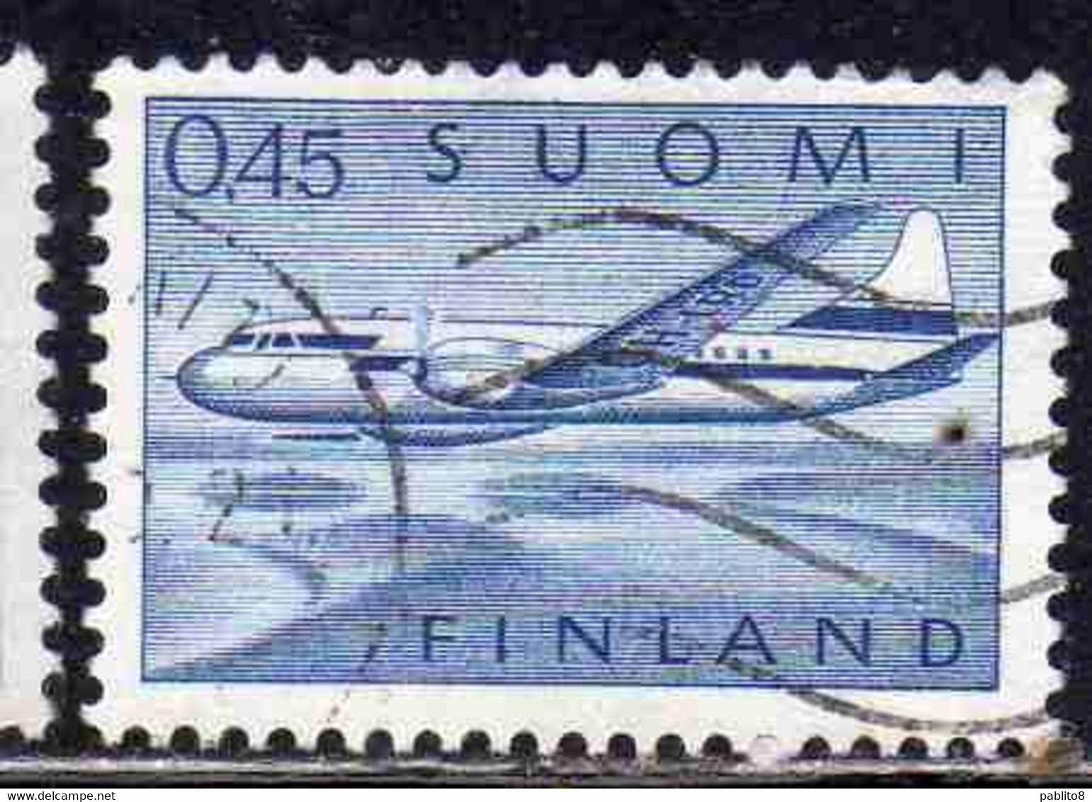 SUOMI FINLAND FINLANDIA FINLANDE 1963 AIR POST MAIL AIRMAIL CONVAIR OVER LAKES 0.45m 45p USED USATO OBLITERE' - Gebraucht