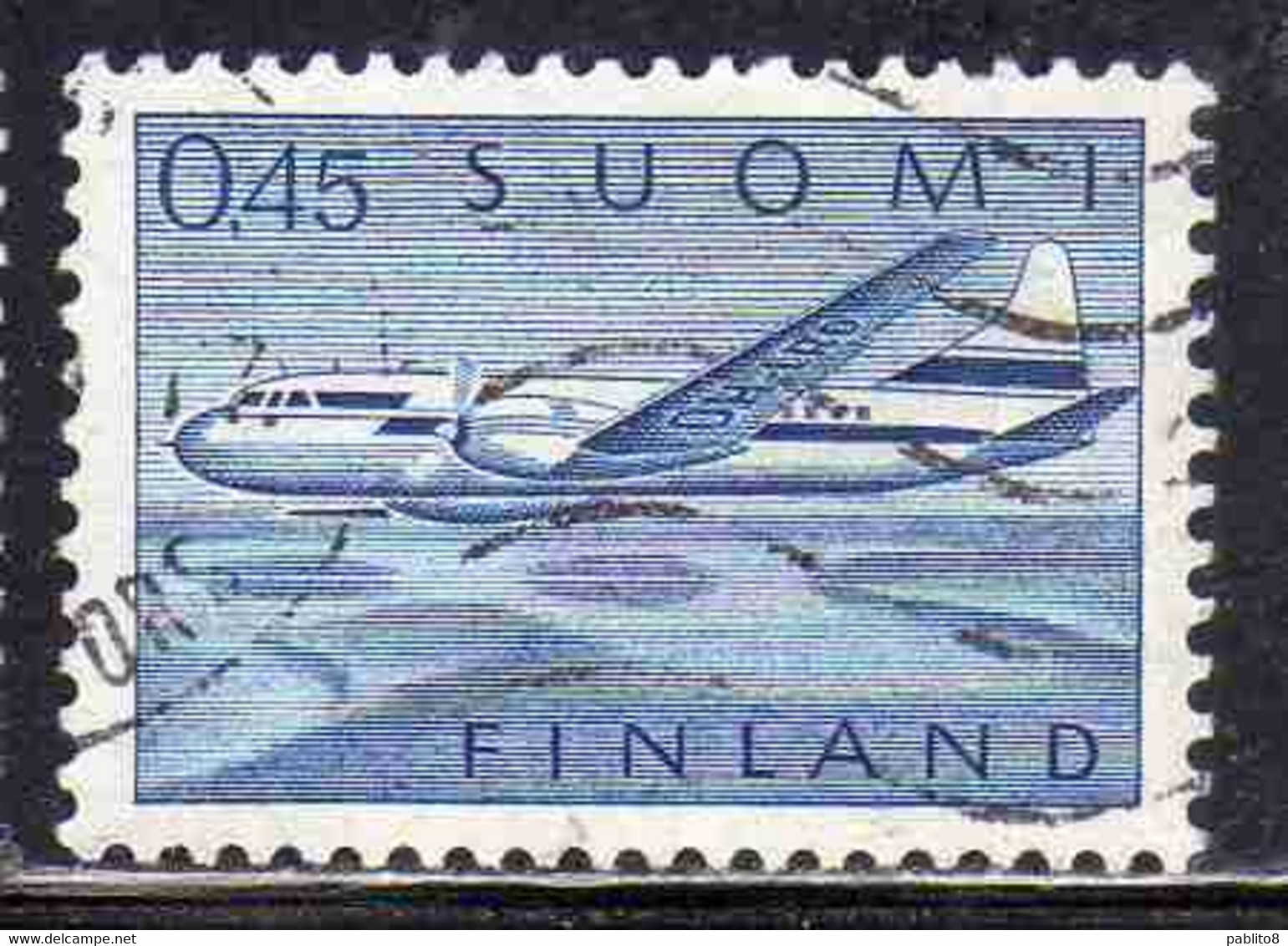 SUOMI FINLAND FINLANDIA FINLANDE 1963 AIR POST MAIL AIRMAIL CONVAIR OVER LAKES 0.45m 45p USED USATO OBLITERE' - Gebraucht