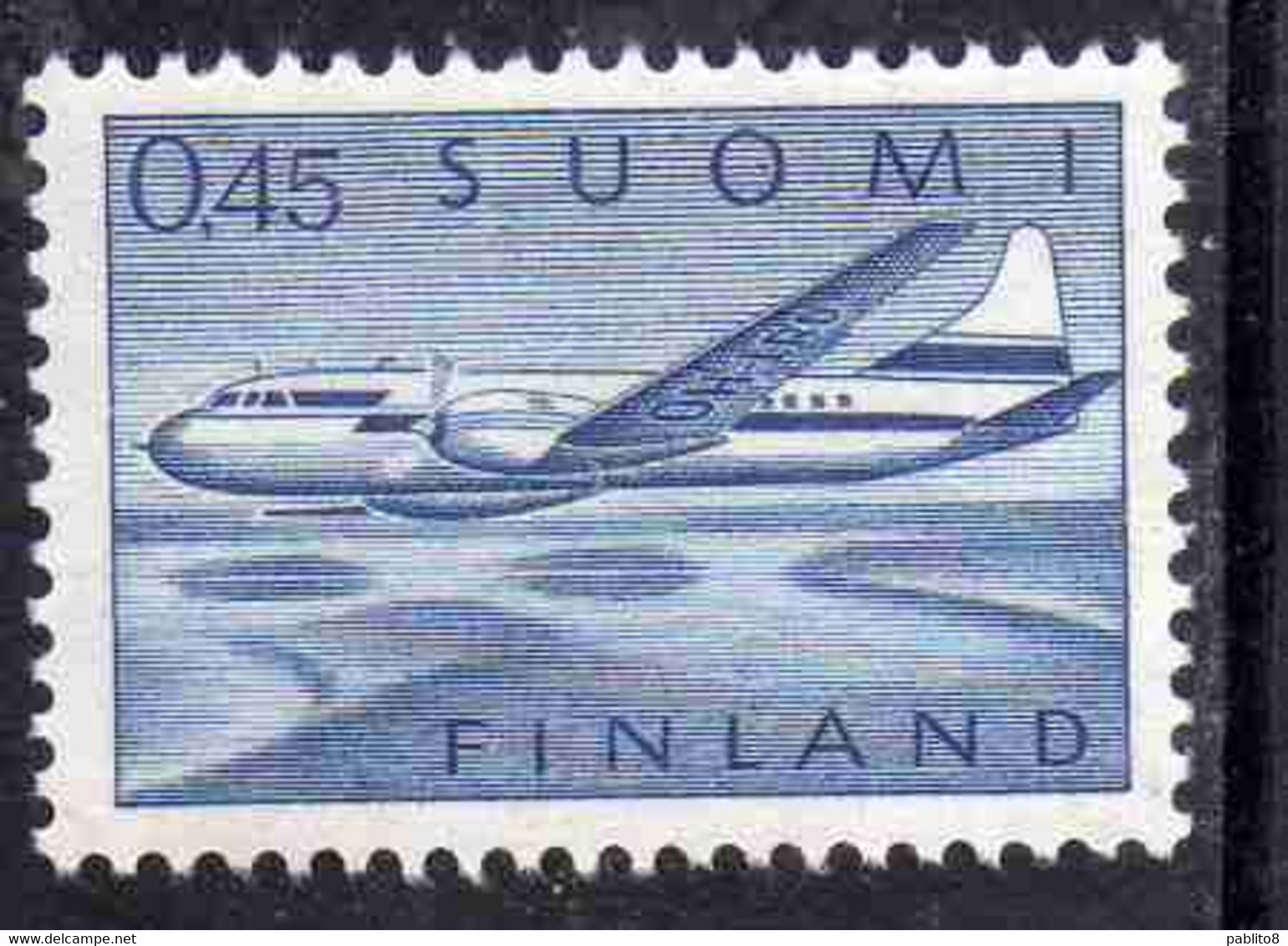SUOMI FINLAND FINLANDIA FINLANDE 1963 AIR POST MAIL AIRMAIL CONVAIR OVER LAKES 0.45m 45p MNH - Unused Stamps