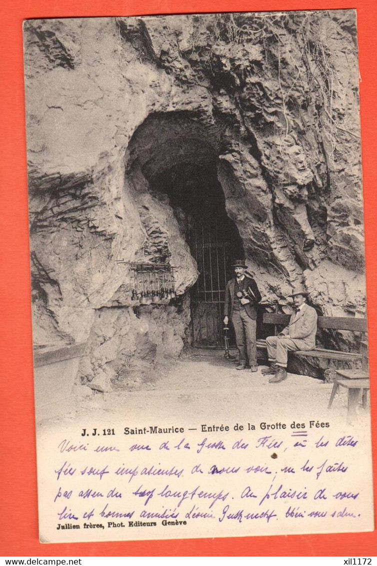 ZGR2-02  Saint-Maurice Entrée De La Grotte Aux Fées  ANIME.  Jullien 121  Circulé 1908 - Saint-Maurice