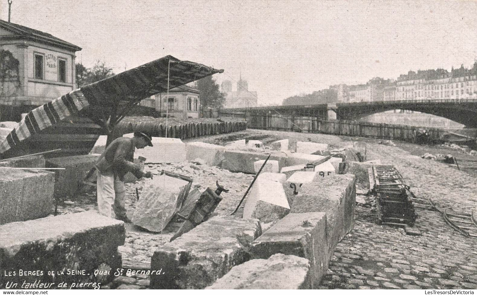 CPA Métiers - Un Tailleur De Pierres - Les Berges De La Seine - Quai St Bernard - Carrieres - Artigianato