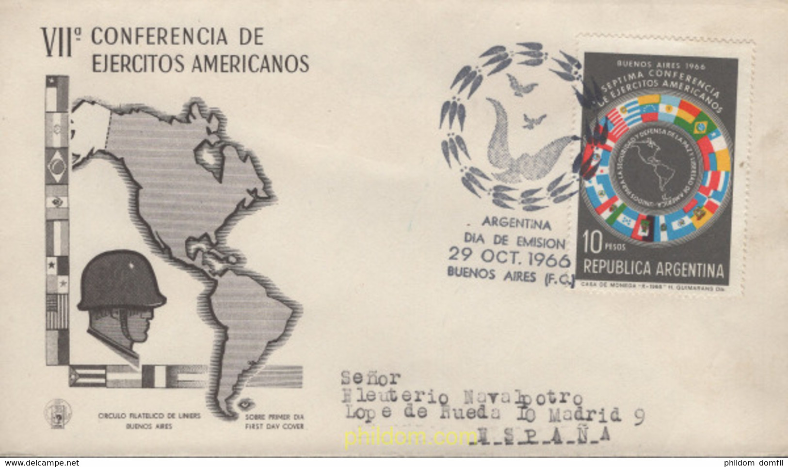 495856 MNH ARGENTINA 1966 SEPTIMA CONFERENCIA DE LOS EJERCITOS AMERICANOS - Gebraucht