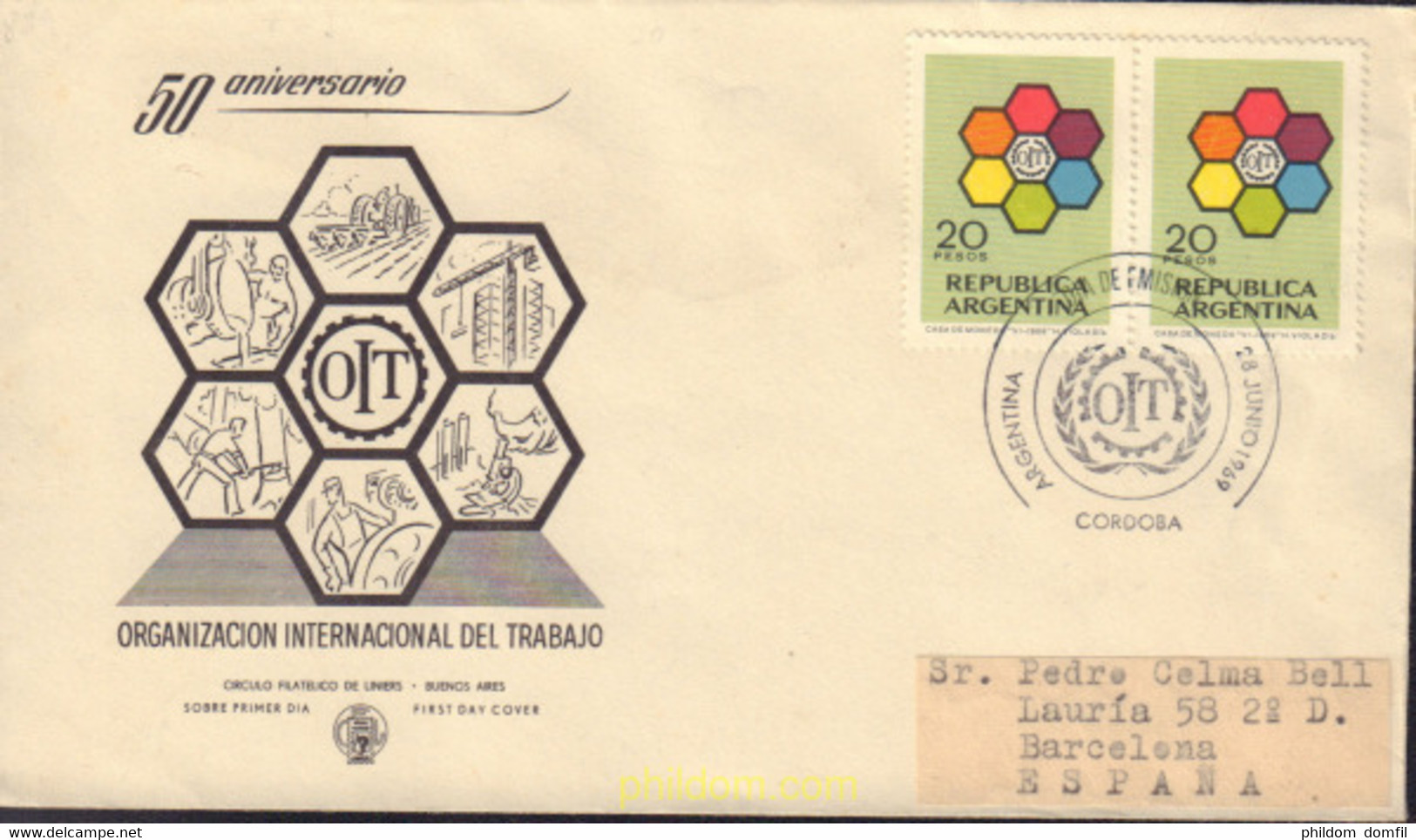 495889 MNH ARGENTINA 1969 20 ANIVERSARIO DE LA ORGANIZACION UNTERNACIONAL DE TRABAJO - Used Stamps