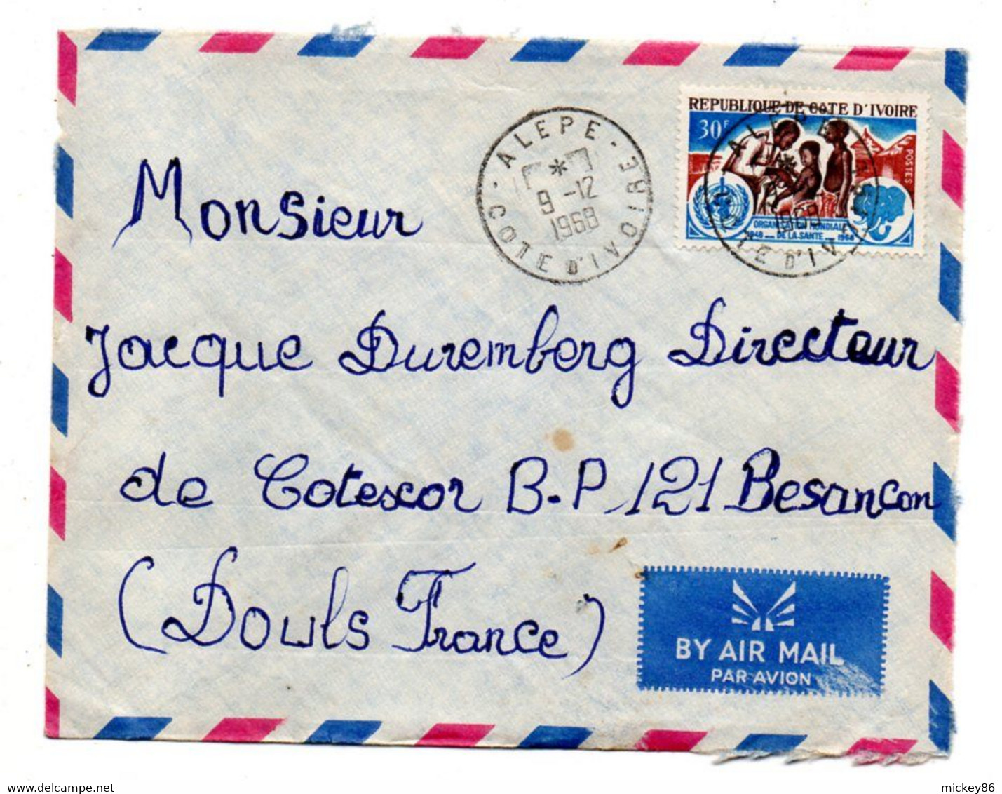 Côte D'Ivoire -1968 - Lettre  ALEPE   Pour Besançon-25--tp  O.M.Santé  Seul Sur Lettre....cachet.  . - Costa De Marfil (1960-...)