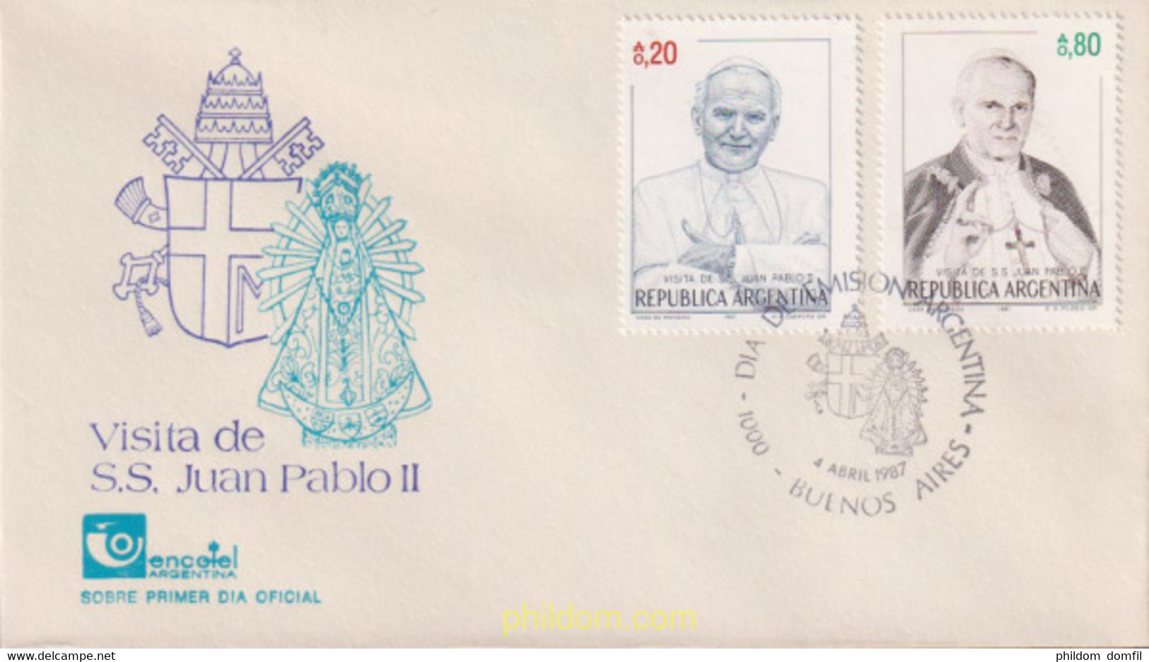 496177 MNH ARGENTINA 1987 VISITA DEL `PAPA JUAN PABLO II - Used Stamps
