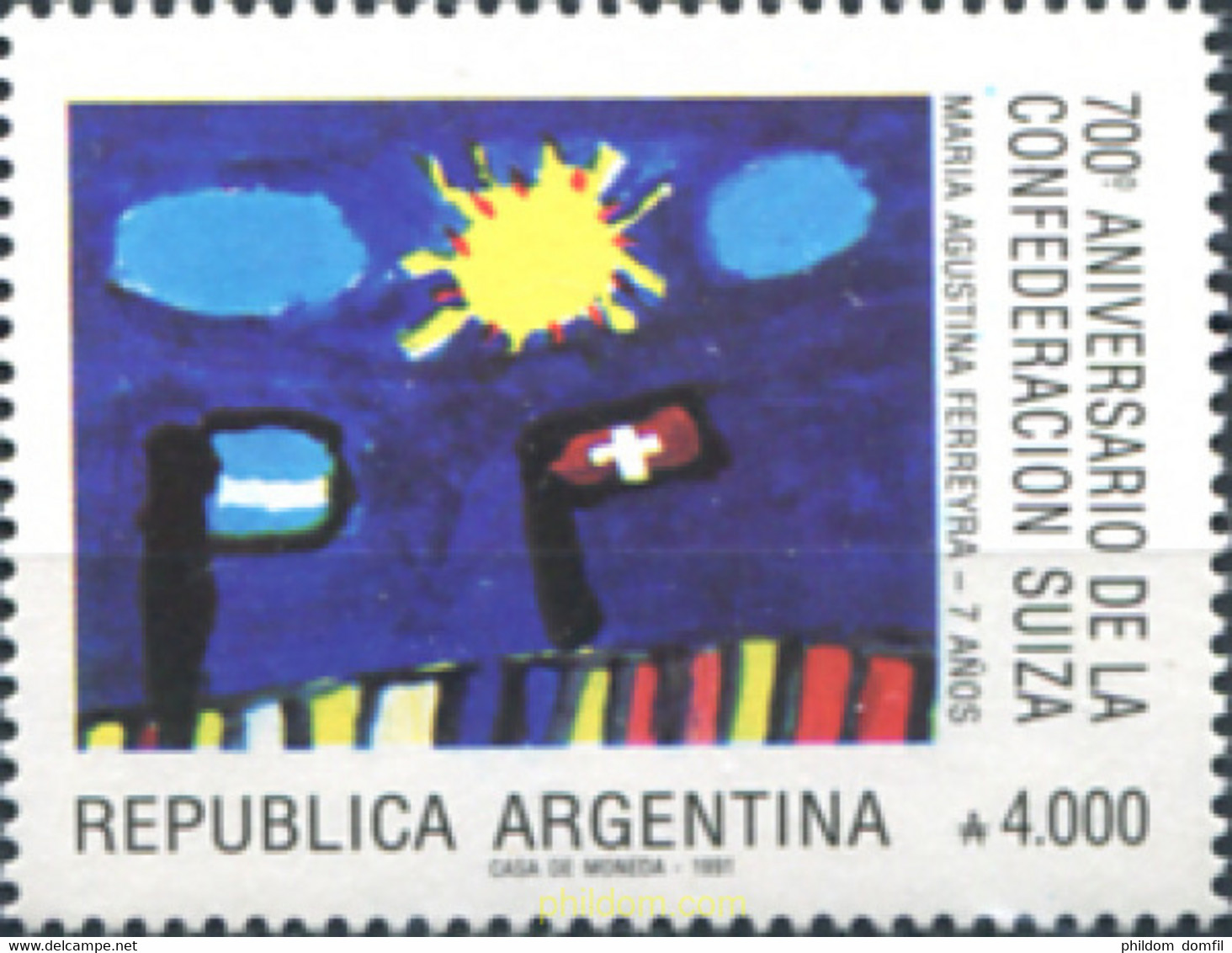 283697 MNH ARGENTINA 1991 700 ANIVERSARIO DE LA CONFEDERACION HELVETICA - Oblitérés