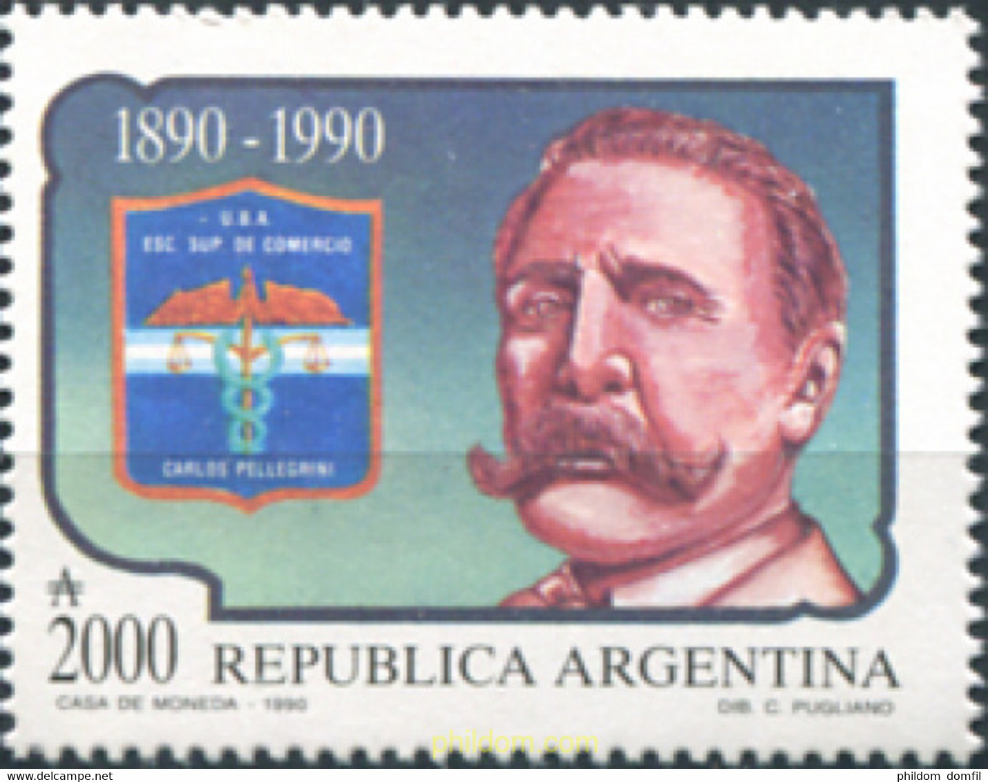 283702 MNH ARGENTINA 1990 CENTENARIO DE LA ESCUELA SUPERIOR DE COMERCIOCARLOS PELLEGRINI - Used Stamps