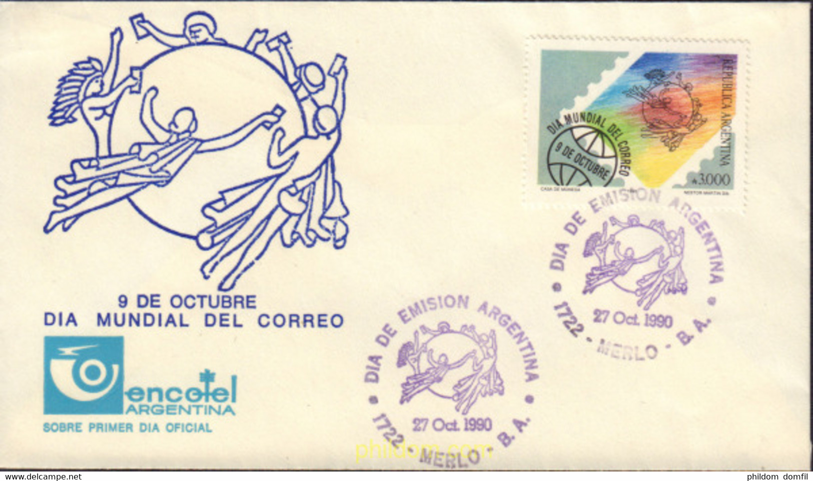 496208 MNH ARGENTINA 1990 DIA MUNDIAL DEL CORREO - Usati