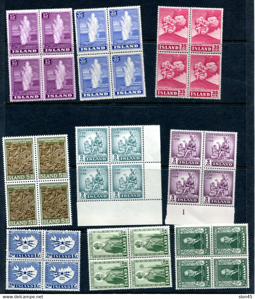 Iceland 1938 And Up Accumulation MNH Blocks Of 4 CV 52 Euro 14117 - Collections, Lots & Series