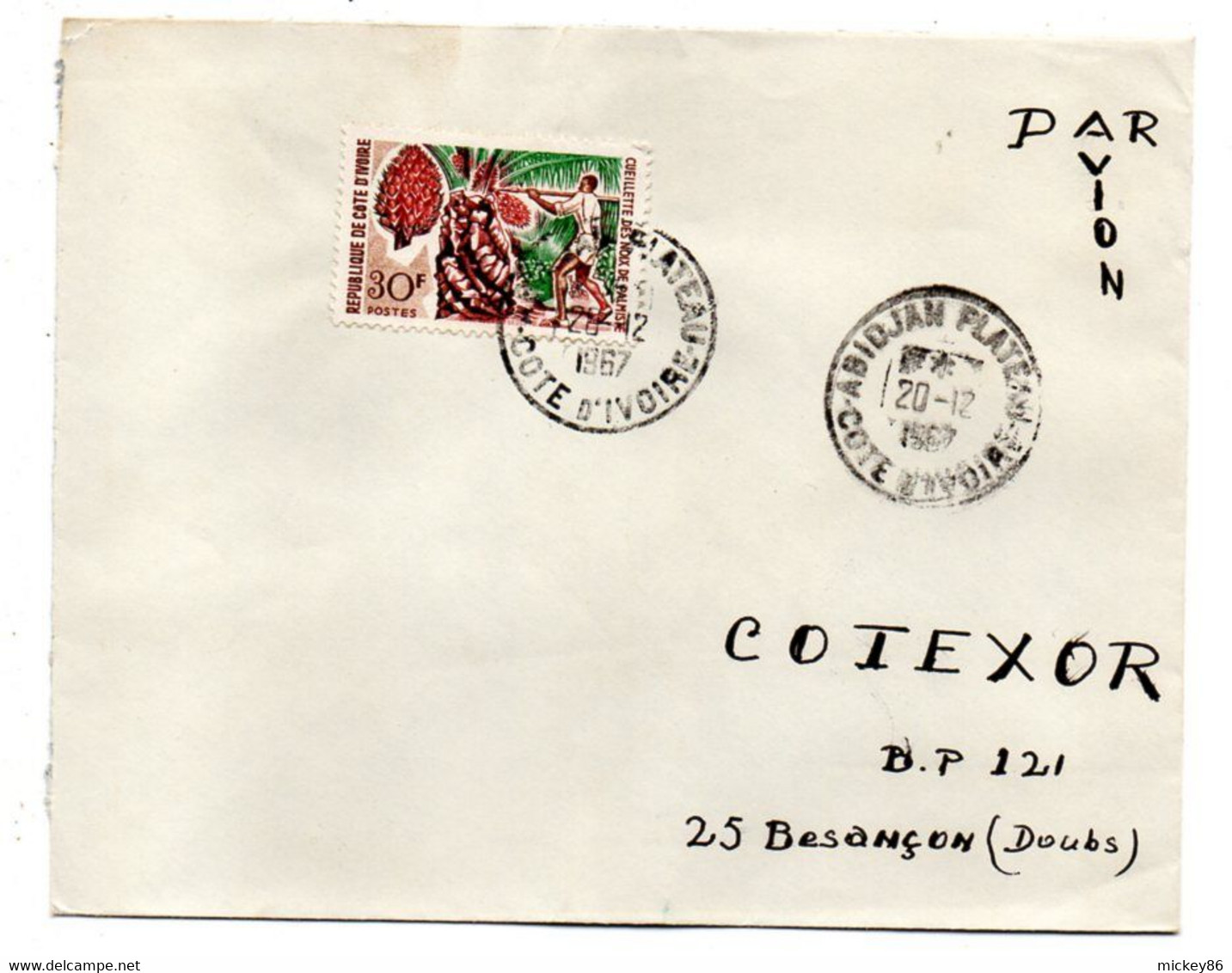 Côte D'Ivoire-1968-lettre  ABOISSO  Pour Besançon-25-tp Cueillette Noix Palmiste.  Seul Sur Lettre..beau Cachet. - Costa D'Avorio (1960-...)