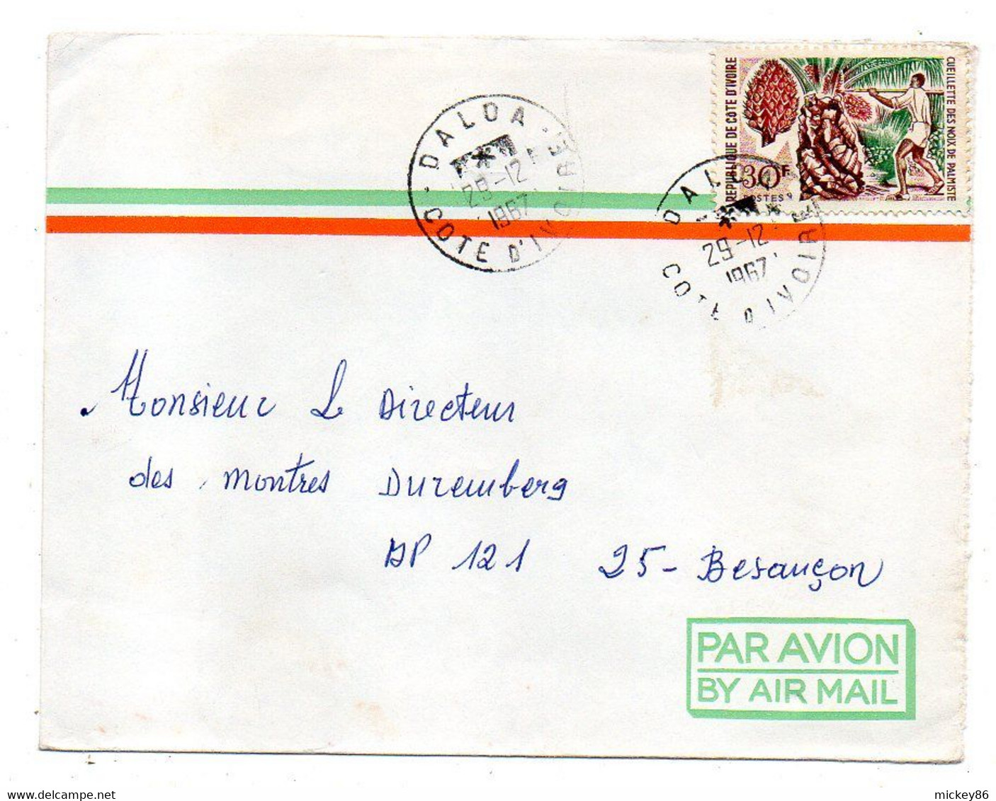 Côte D'Ivoire-1968- Lettre  DALOA  Pour Besançon-25-tp Cueillette Noix Palmiste.  Seul Sur Lettre..beau Cachet. - Ivory Coast (1960-...)