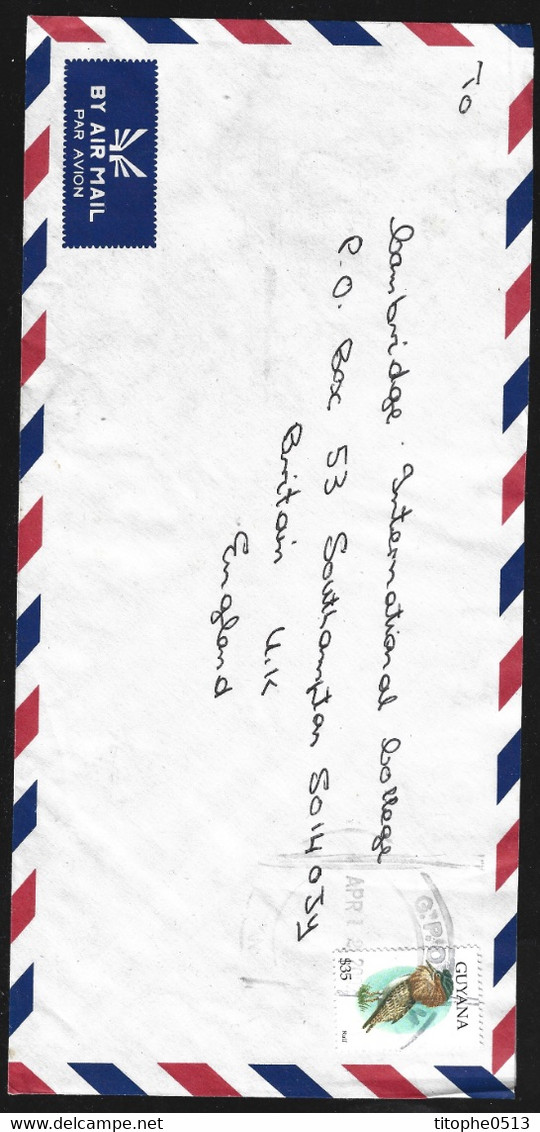 GUYANA. N°3697 De 1995 Sur Enveloppe Ayant Circulé. Combattant Varié. - Grey Partridge