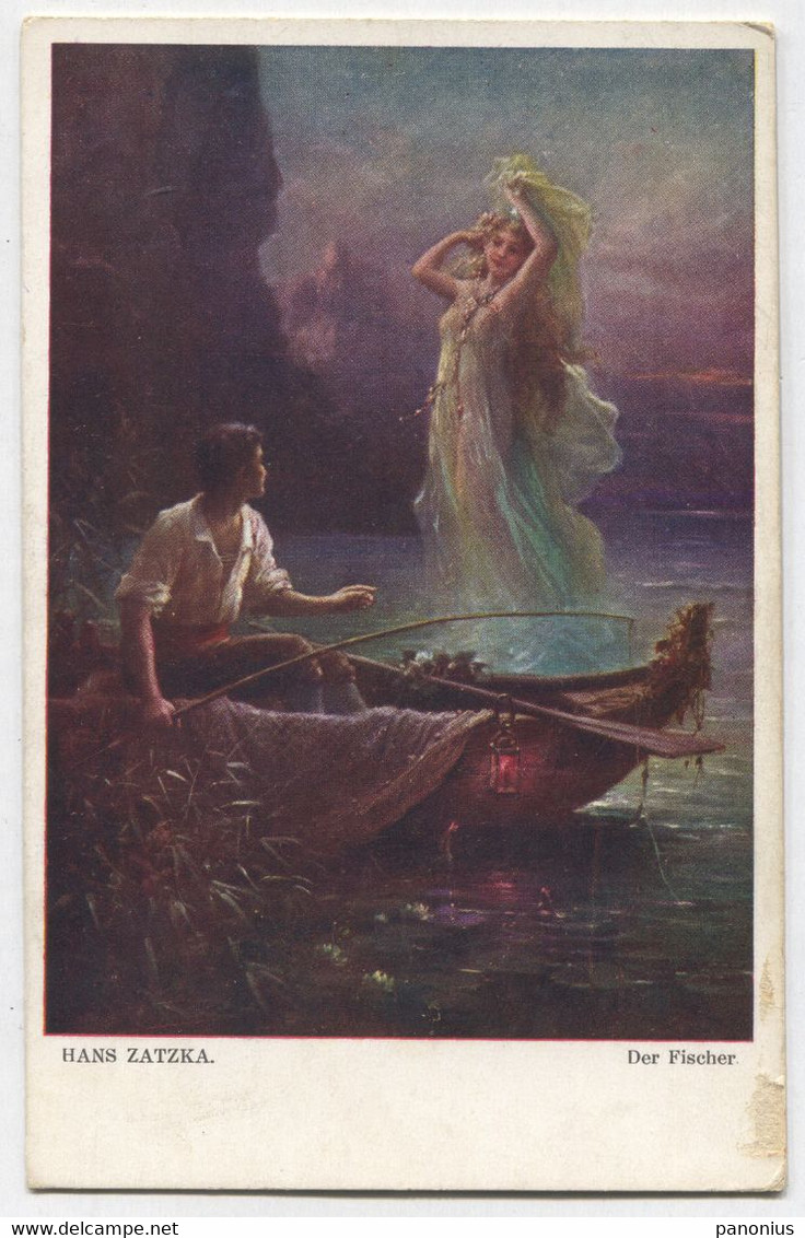 Hans Zatzka  Painter, Der Fischer / The Fisherman, Wiener Galerie Old PC - Zatzka