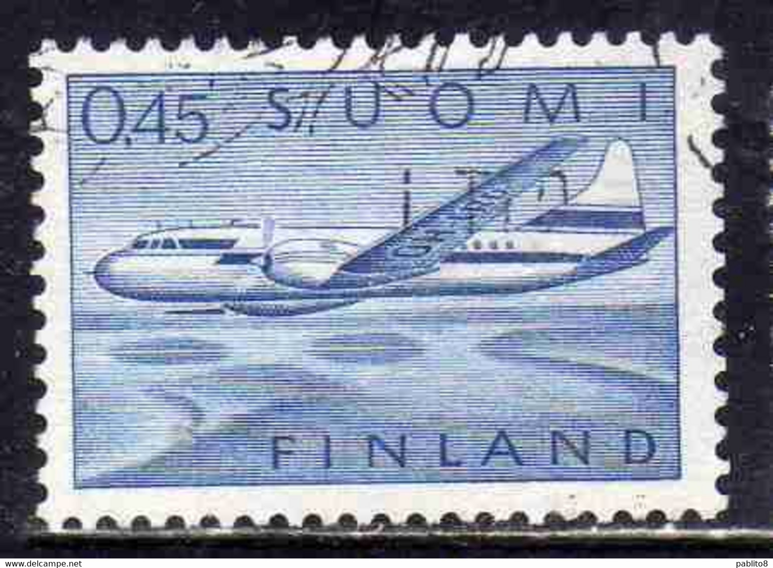 SUOMI FINLAND FINLANDIA FINLANDE 1963 AIR POST MAIL AIRMAIL CONVAIR OVER LAKES 0.45m 45p USED USATO OBLITERE' - Gebruikt