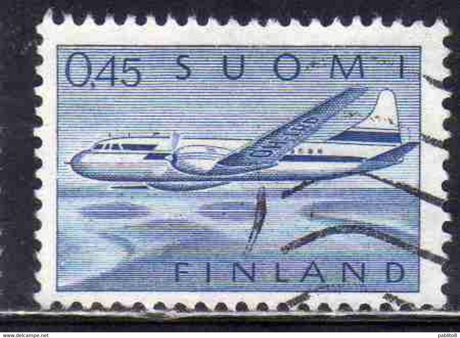 SUOMI FINLAND FINLANDIA FINLANDE 1963 AIR POST MAIL AIRMAIL CONVAIR OVER LAKES 0.45m 45p USED USATO OBLITERE' - Used Stamps