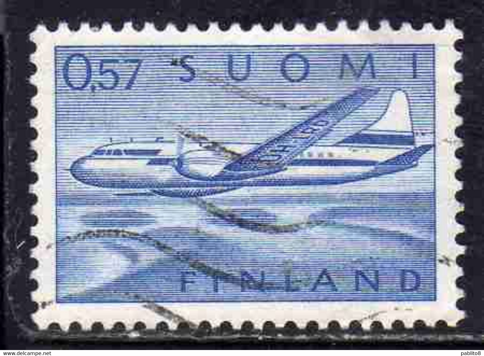 SUOMI FINLAND FINLANDIA FINLANDE 1970 AIR POST MAIL AIRMAIL CONVAIR OVER LAKES 0.57m 57p USED USATO OBLITERE' - Oblitérés