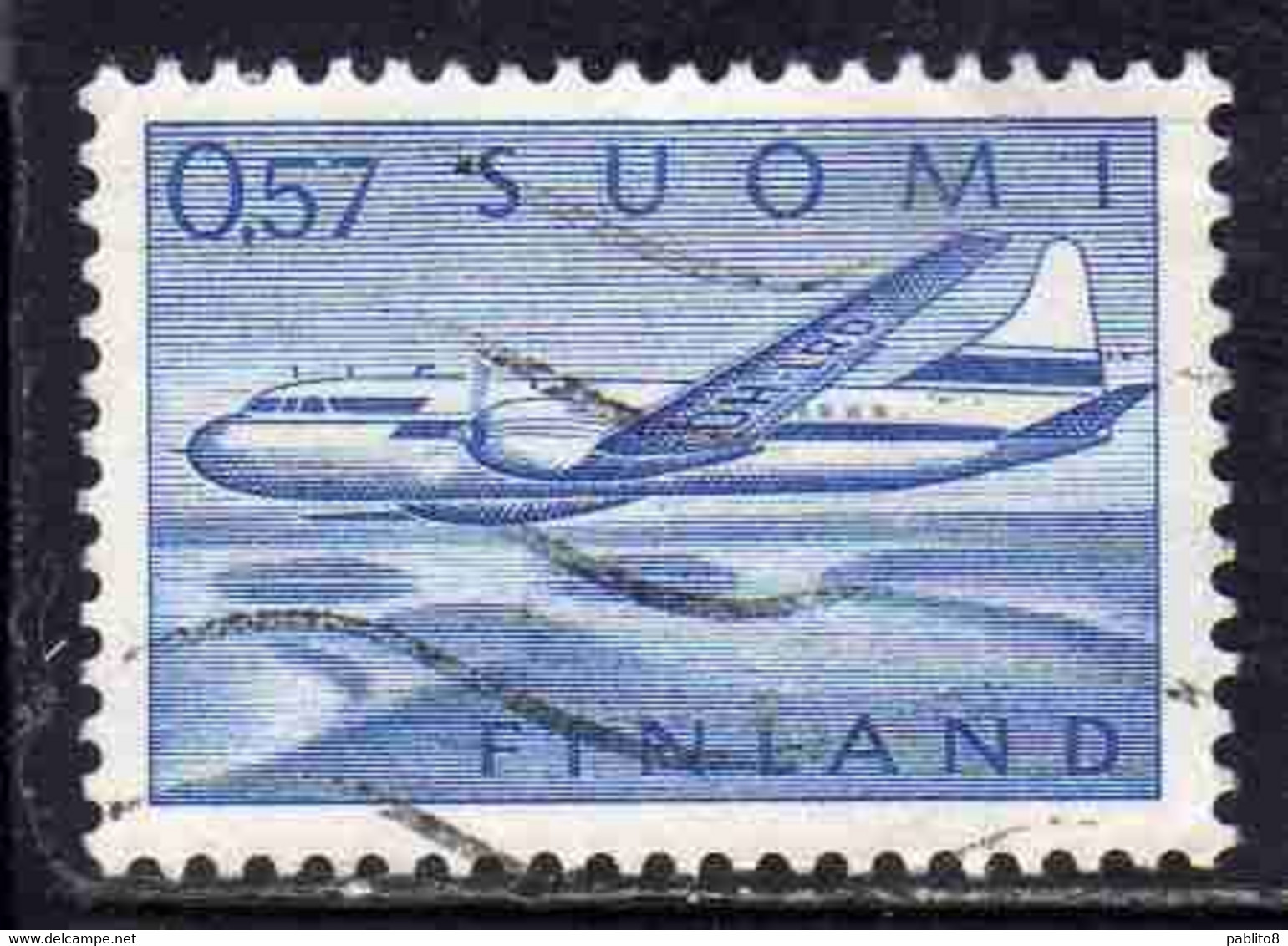 SUOMI FINLAND FINLANDIA FINLANDE 1970 AIR POST MAIL AIRMAIL CONVAIR OVER LAKES 0.57m 57p USED USATO OBLITERE' - Used Stamps