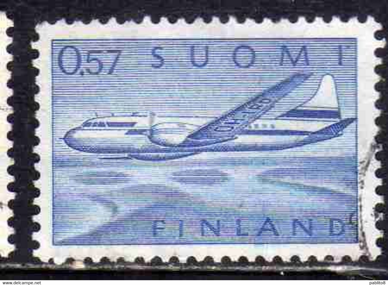 SUOMI FINLAND FINLANDIA FINLANDE 1970 AIR POST MAIL AIRMAIL CONVAIR OVER LAKES 0.57m 57p USED USATO OBLITERE' - Used Stamps