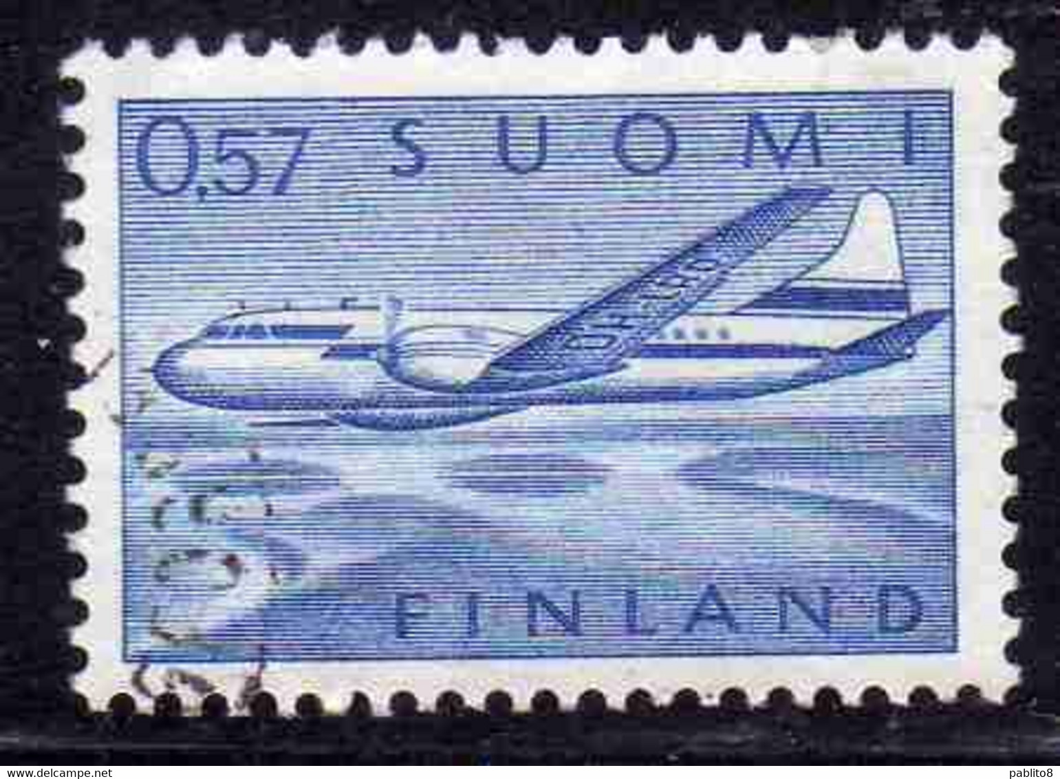 SUOMI FINLAND FINLANDIA FINLANDE 1970 AIR POST MAIL AIRMAIL CONVAIR OVER LAKES 0.57m 57p USED USATO OBLITERE' - Gebruikt