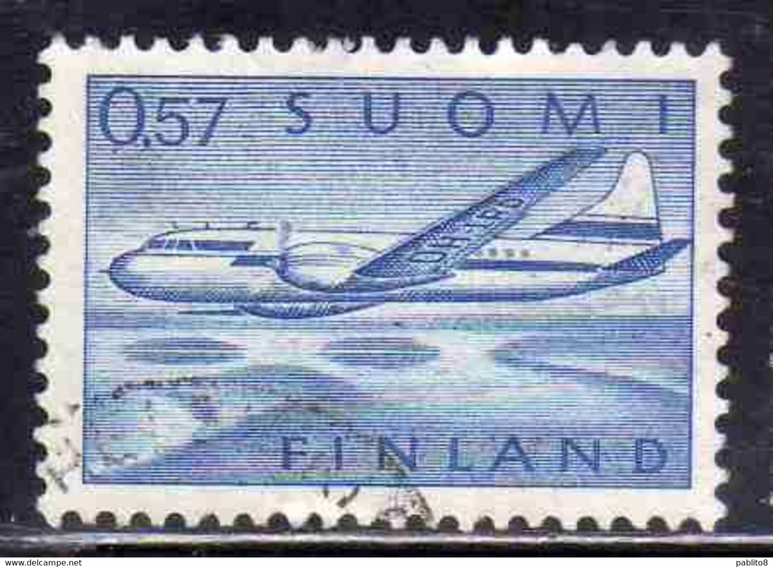 SUOMI FINLAND FINLANDIA FINLANDE 1970 AIR POST MAIL AIRMAIL CONVAIR OVER LAKES 0.57m 57p USED USATO OBLITERE' - Used Stamps