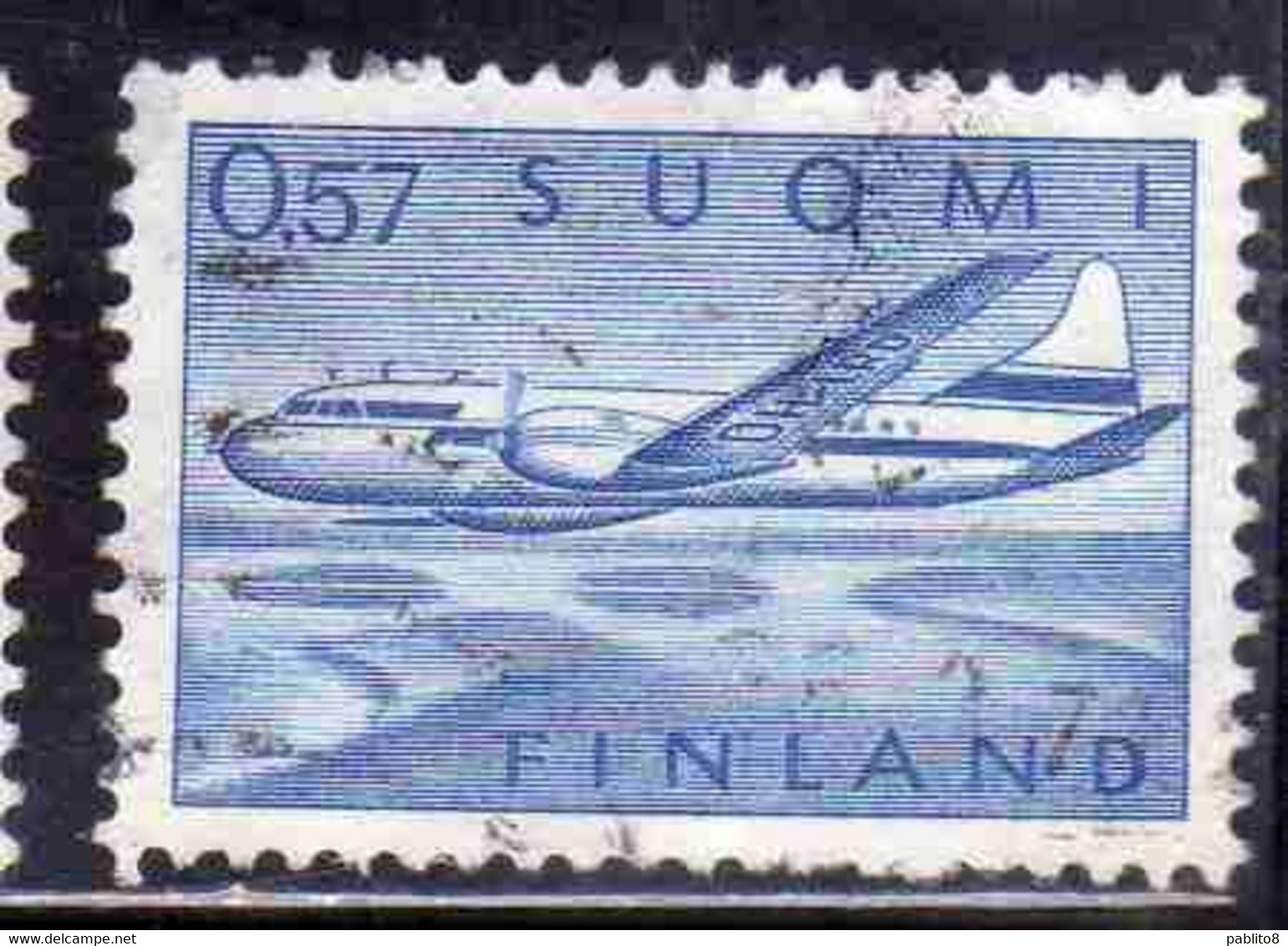 SUOMI FINLAND FINLANDIA FINLANDE 1970 AIR POST MAIL AIRMAIL CONVAIR OVER LAKES 0.57m 57p USED USATO OBLITERE' - Oblitérés